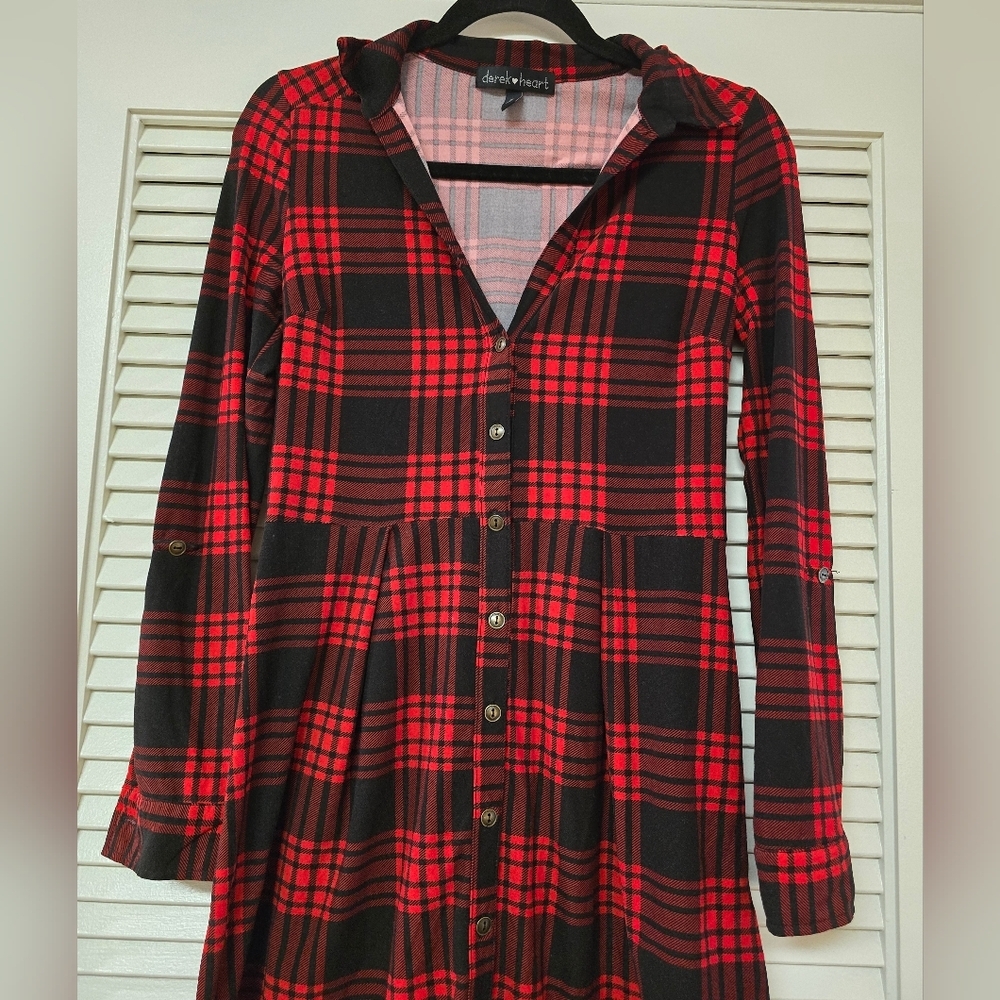 Derek Heart - Red & Black Plaid Soft Lightweight Long-Sleeve Dress - Picture 3 of 4